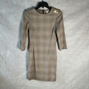 H&M Plaid Sheath Dress With 3/4 Length Sleeves